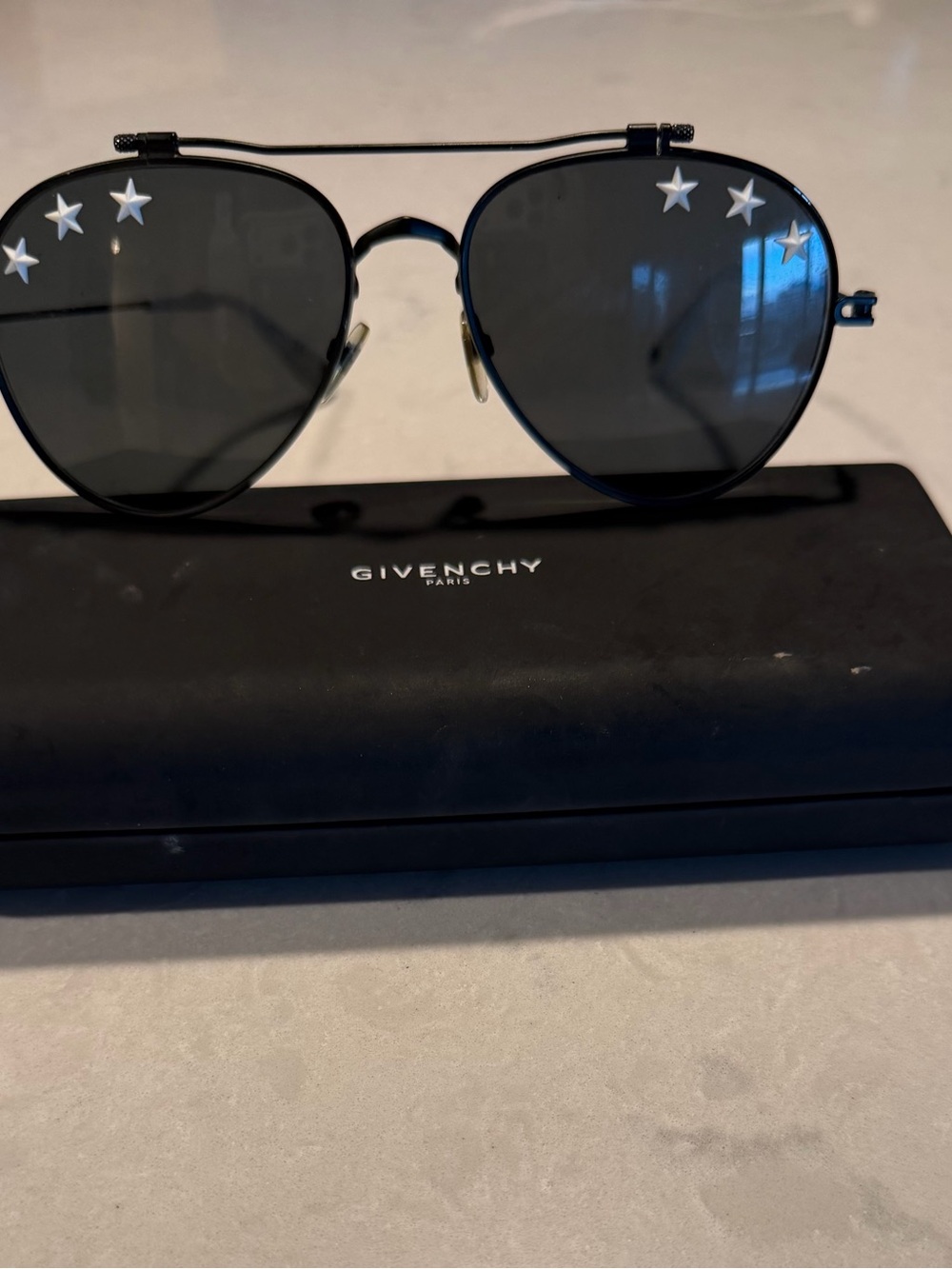 Givenchy Black Aviator Sunglasses with White Star Accents